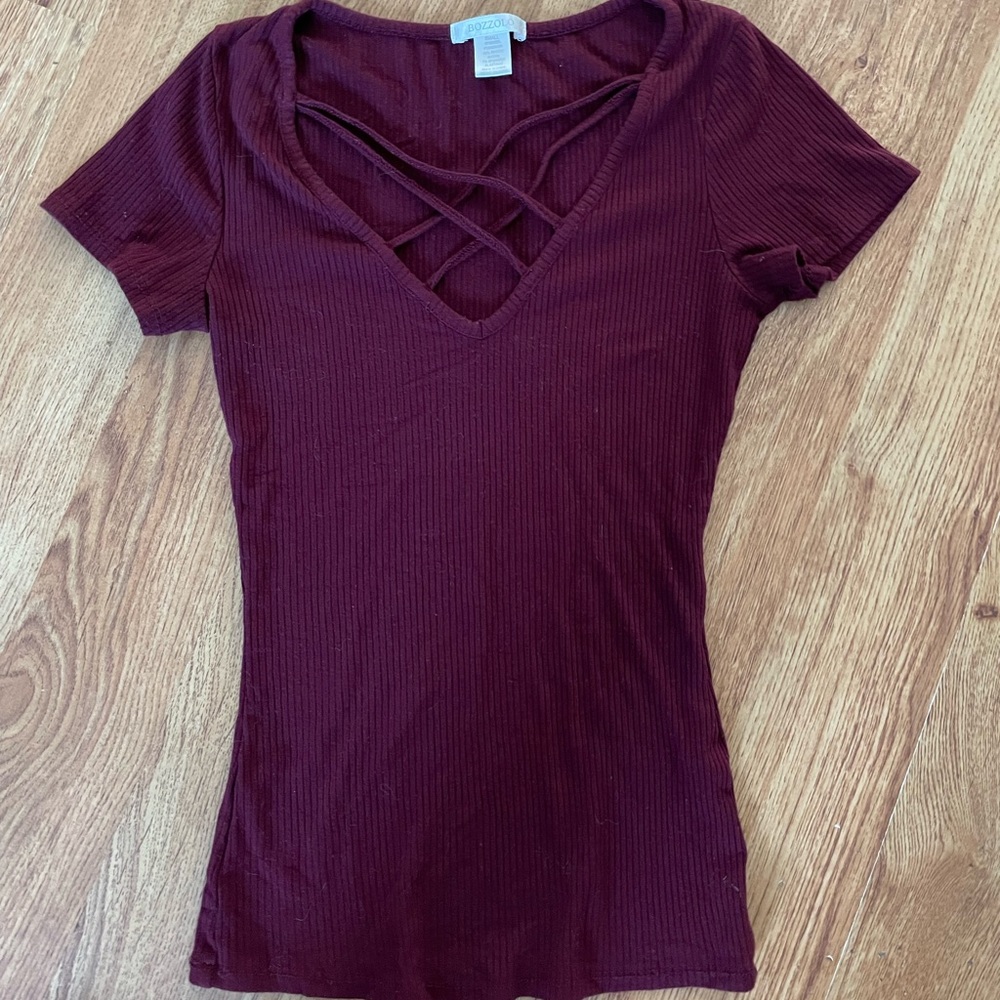 Ribbed criss cross t shirt